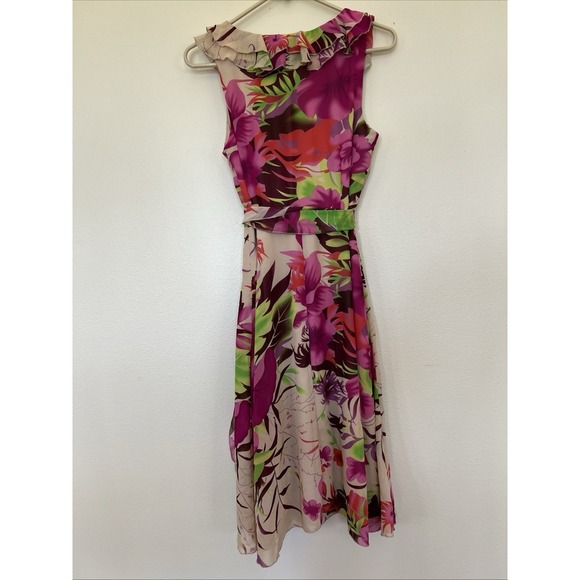 Jonathan Martin Dress Women Size 6 Floral Ruffle Deep V Neck Tie Waist - Picture 3 of 9